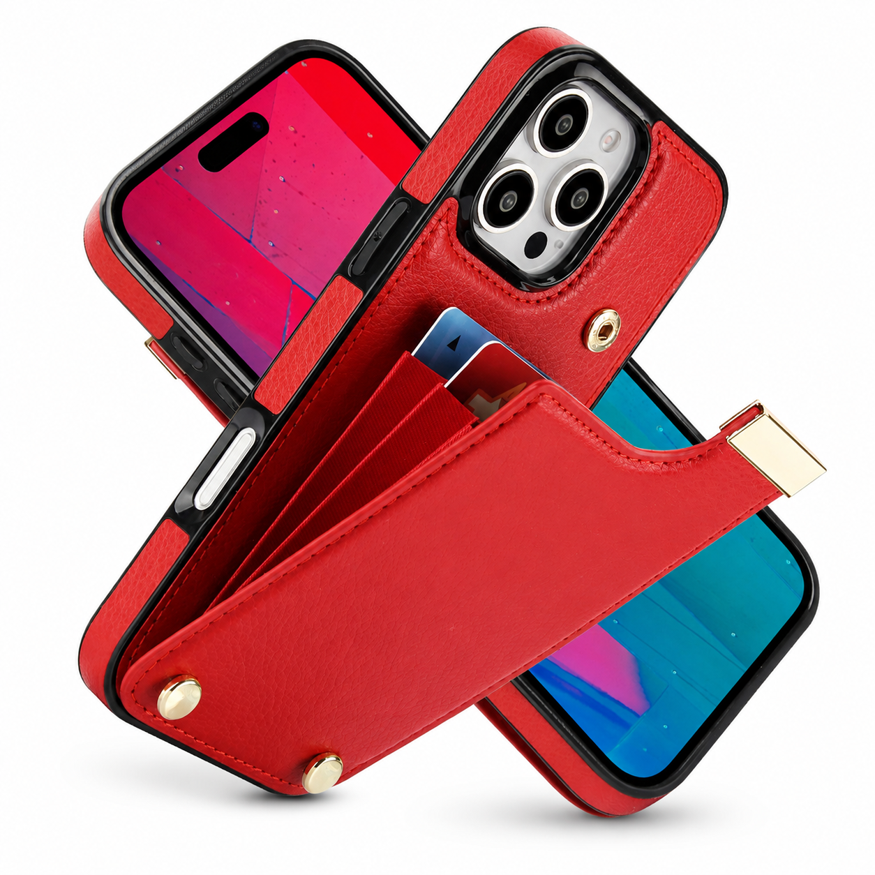 Premium Luxury iPhone Case PU Leather Wallet Flip Cover Card Holder Secure Pocket Magnetic Closure Shockproof Full Body Protection Slim Design Finish