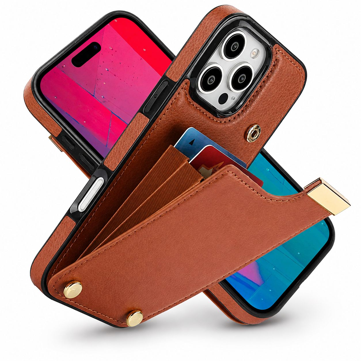 Premium Luxury iPhone Case PU Leather Wallet Flip Cover Card Holder Secure Pocket Magnetic Closure Shockproof Full Body Protection Slim Design Finish