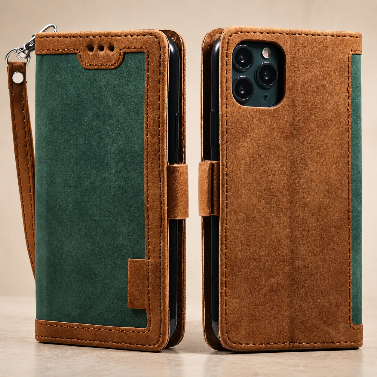 Premium Luxury iPhone Case PU Leather Wallet Flip Cover Card Slots Magnetic Closure Kickstand Shockproof Full Body Protection Slim Elegant Design Finish