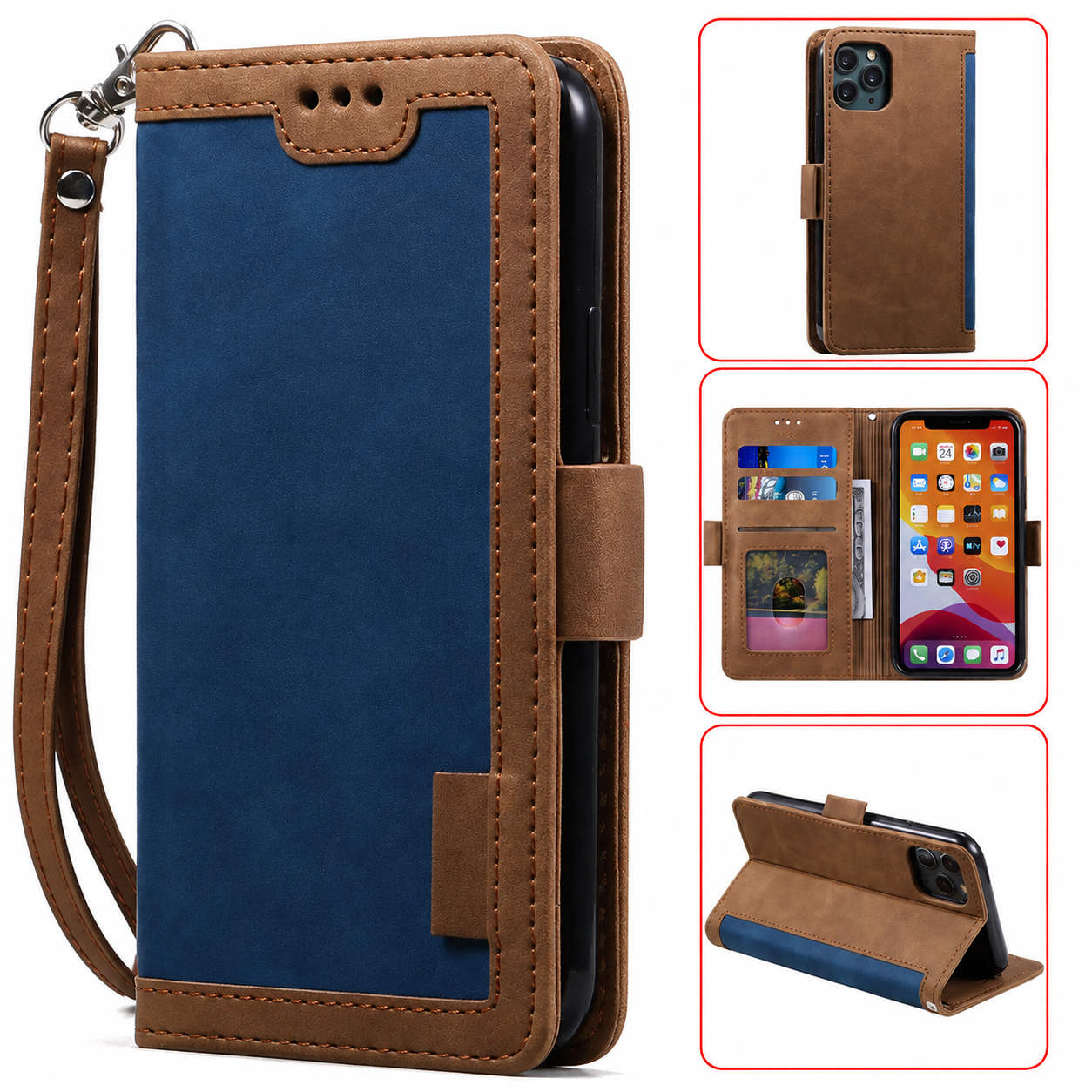 Premium Luxury iPhone Case PU Leather Wallet Flip Cover Card Slots Magnetic Closure Kickstand Shockproof Full Body Protection Slim Elegant Design Finish