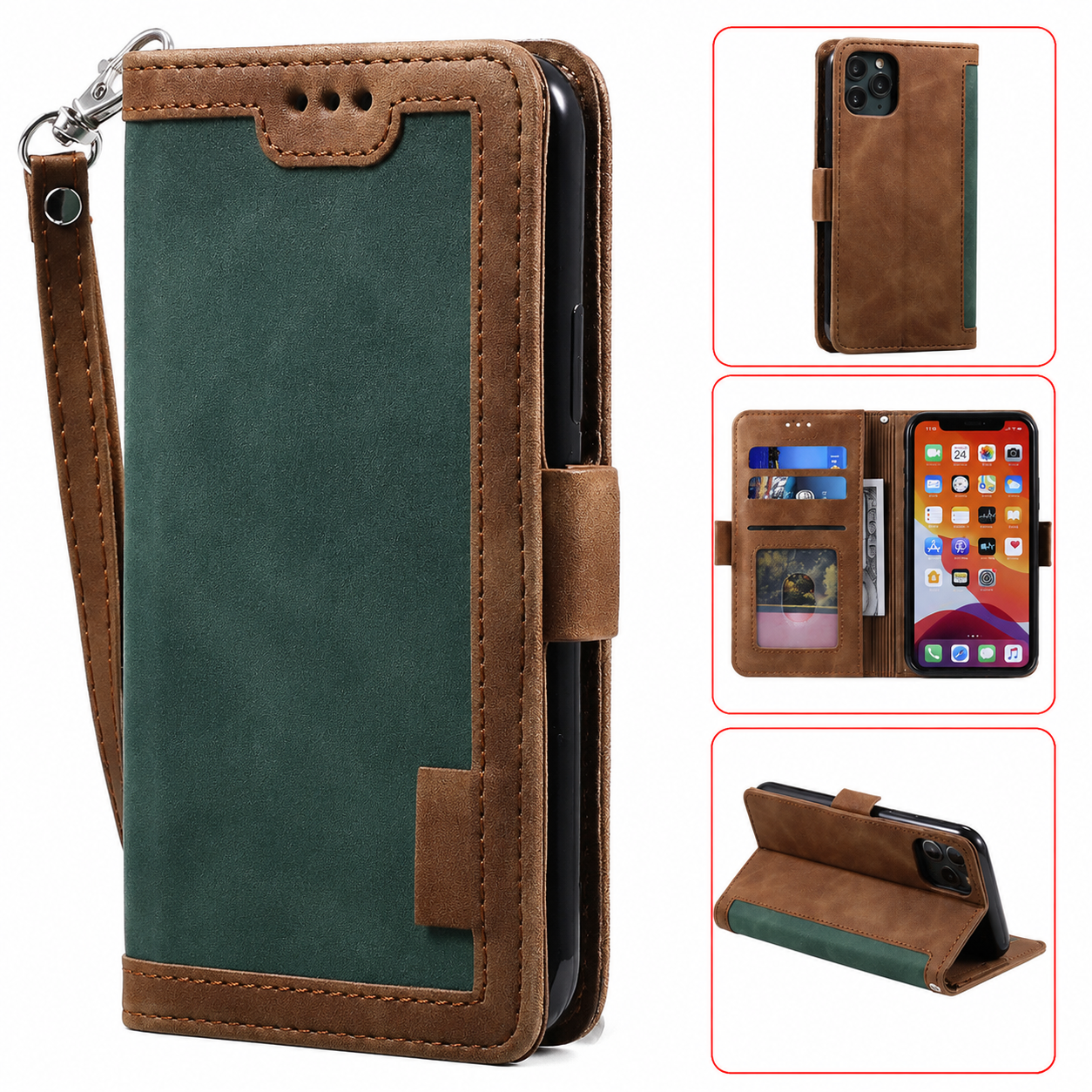 Premium Luxury iPhone Case PU Leather Wallet Flip Cover Card Slots Magnetic Closure Kickstand Shockproof Full Body Protection Slim Elegant Design Finish