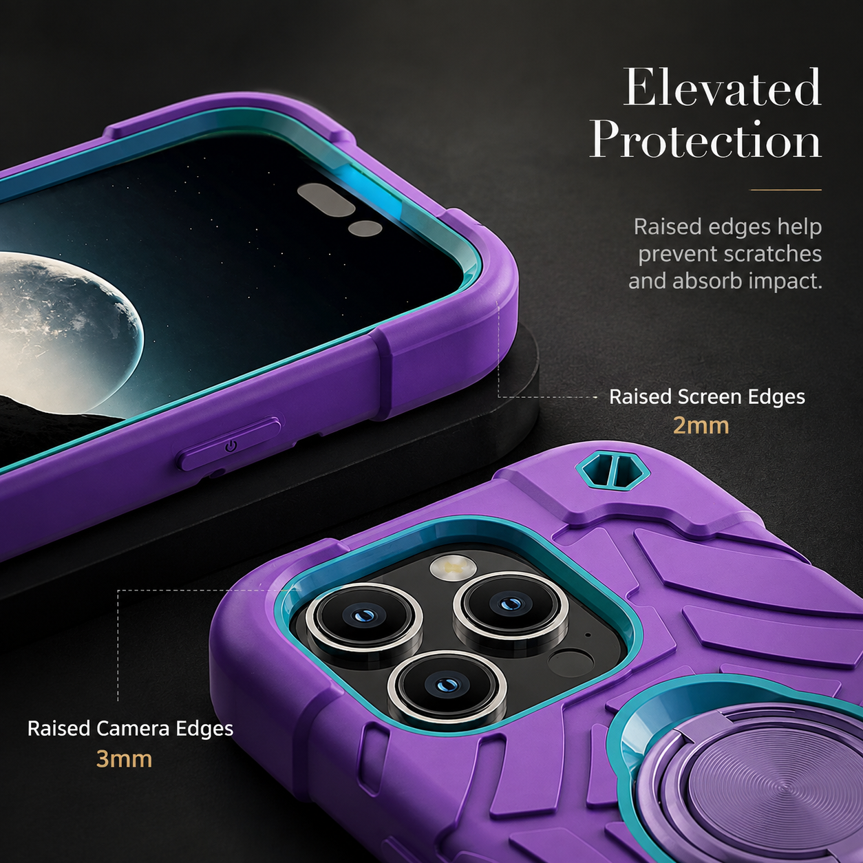 Premium Luxury iPhone Case Rugged Military Armor Cover Dual Layer Shockproof Kickstand Ring Holder Anti Slip Grip Full Protection Design Finish