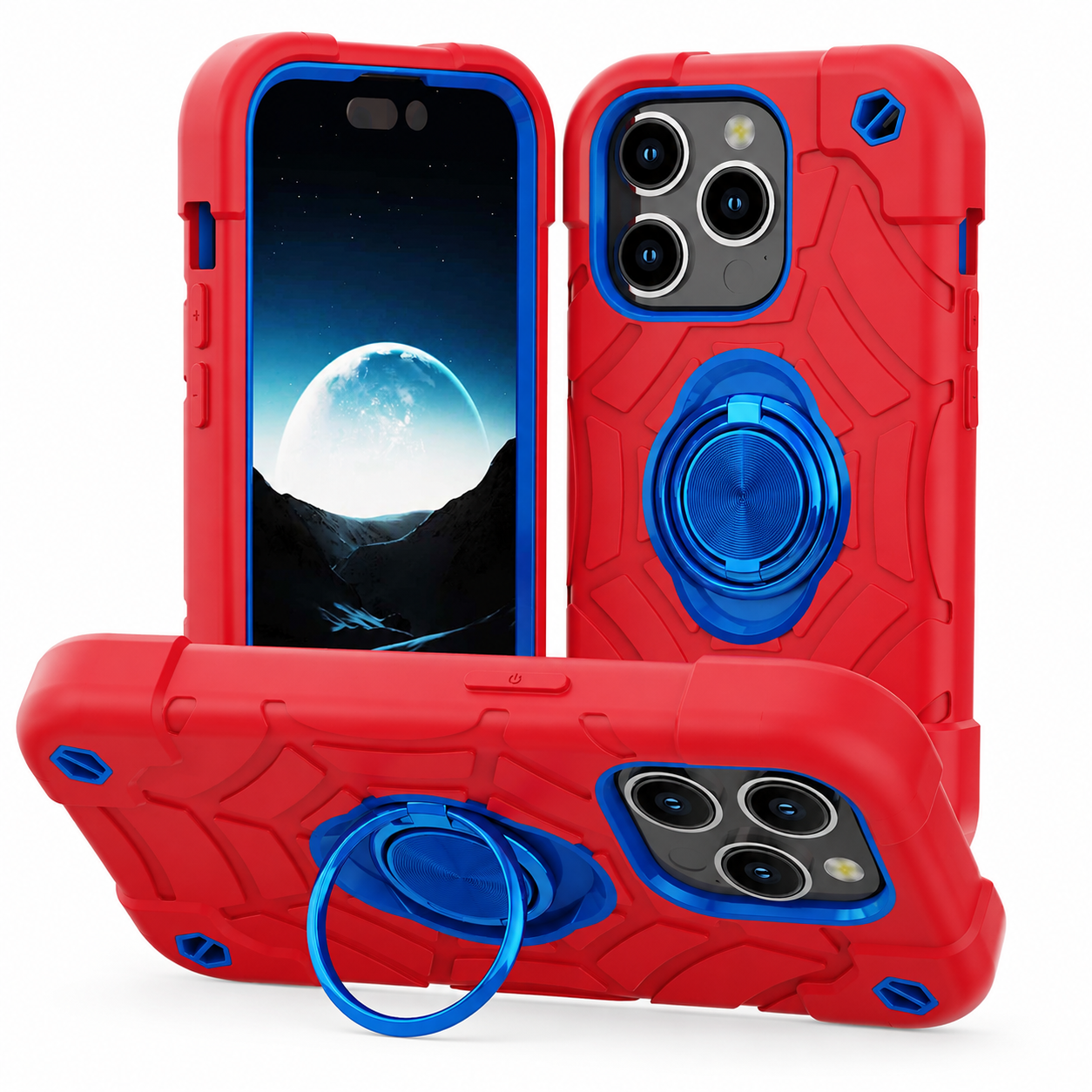 Premium Luxury iPhone Case Rugged Military Armor Cover Dual Layer Shockproof Kickstand Ring Holder Anti Slip Grip Full Protection Design Finish