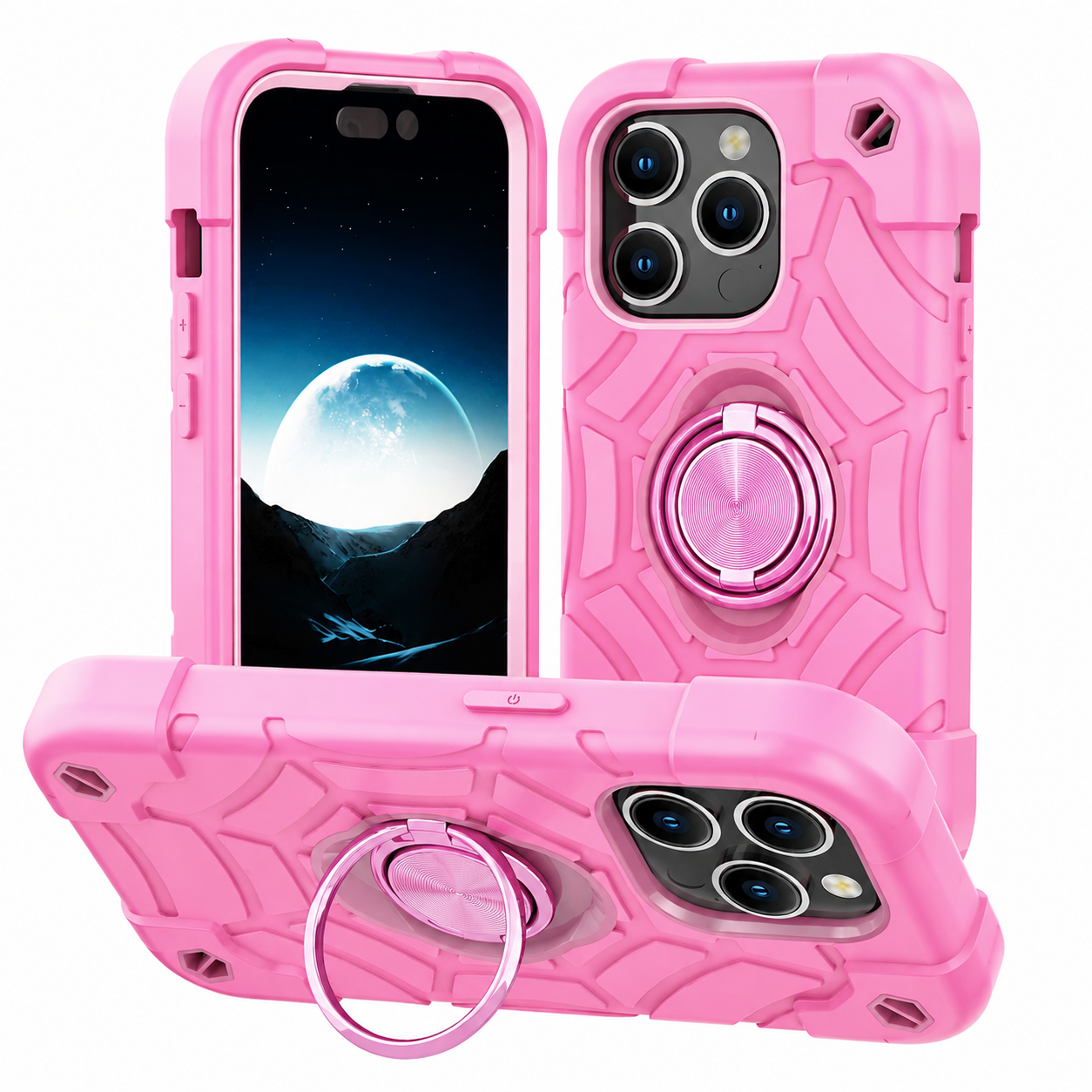 Premium Luxury iPhone Case Rugged Military Armor Cover Dual Layer Shockproof Kickstand Ring Holder Anti Slip Grip Full Protection Design Finish