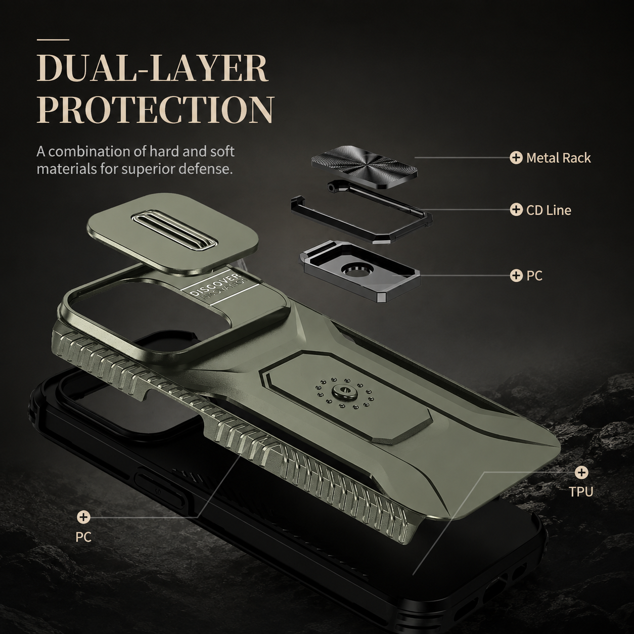 Premium Luxury iPhone Case Shockproof Cover Full Body Protection Sliding Camera Lens Guard Rotary Stand Anti Slip Grip Durable Design Finish