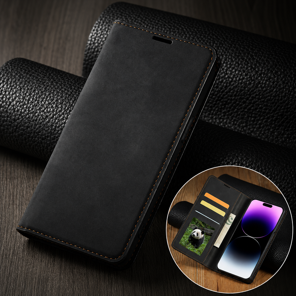 Premium Luxury iPhone Case Suede Leather Wallet Cover Card Holder Magnetic Closure Shockproof Full Body Protection Slim Protective Design Finish Style