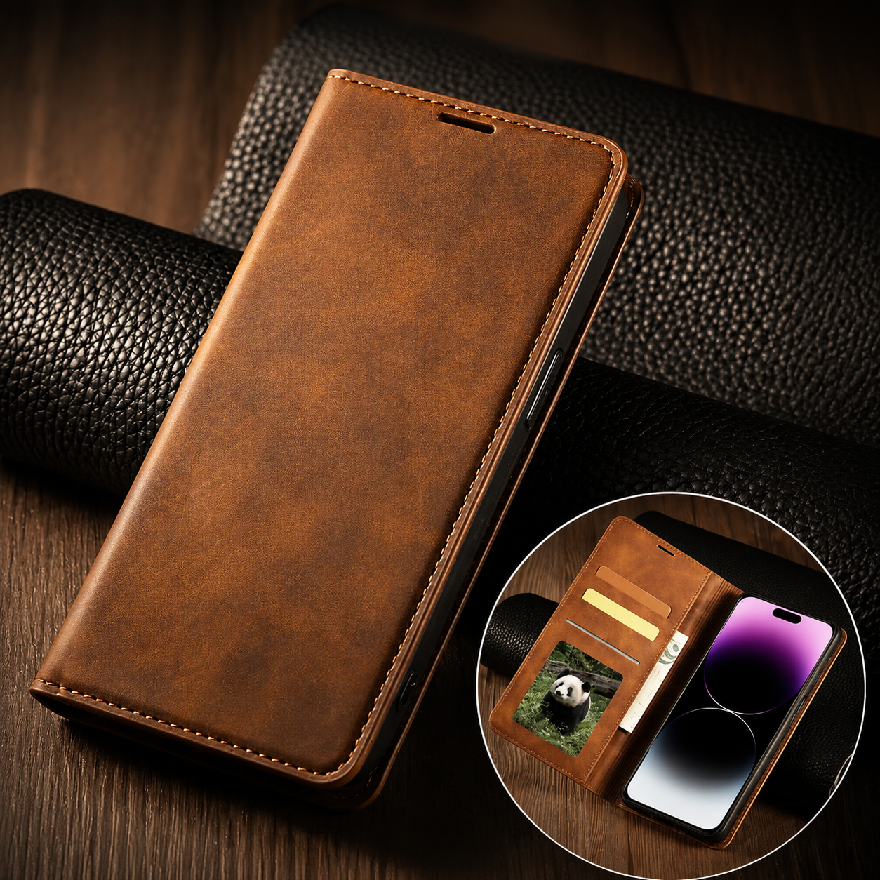 Premium Luxury iPhone Case Suede Leather Wallet Cover Card Holder Magnetic Closure Shockproof Full Body Protection Slim Protective Design Finish Style