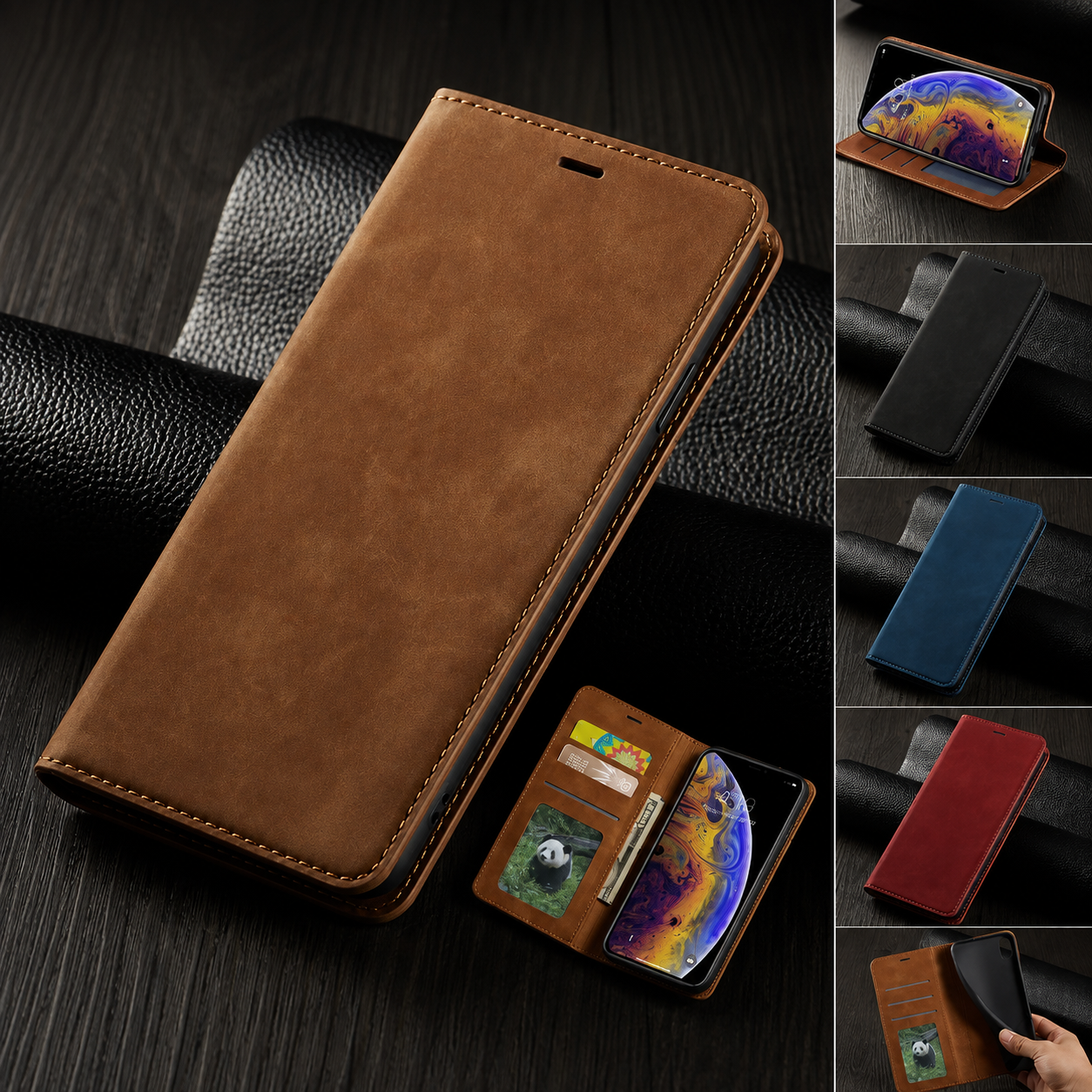 Premium Luxury iPhone Case Suede Leather Wallet Cover Card Holder Magnetic Closure Shockproof Full Body Protection Slim Protective Design Finish Style