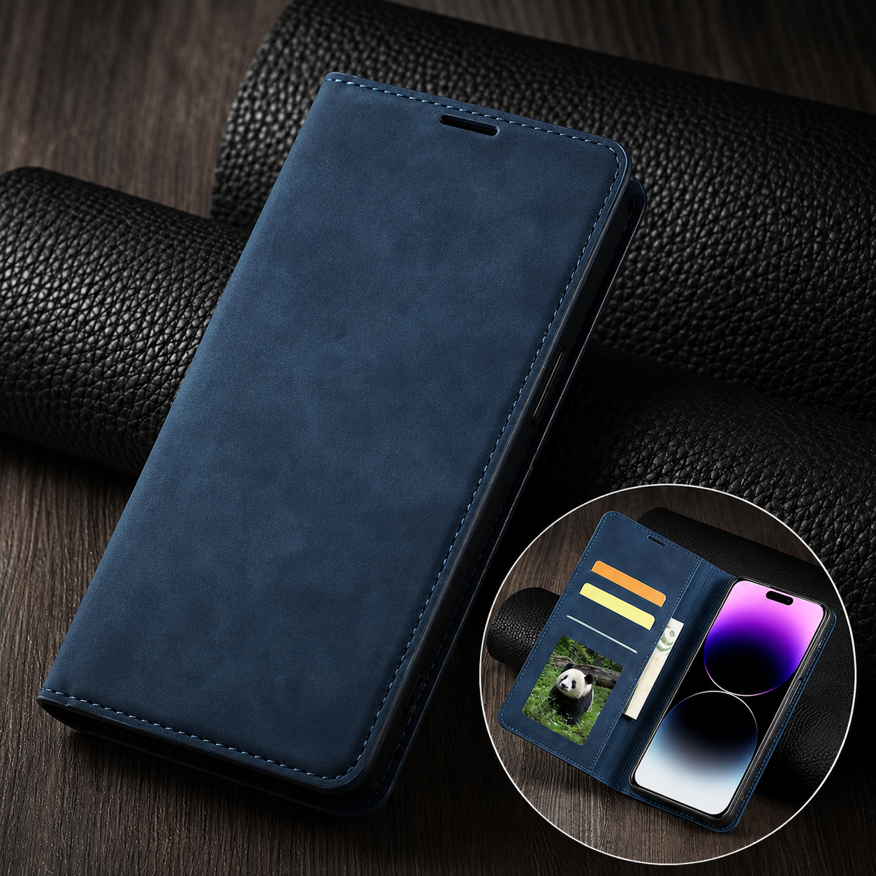 Premium Luxury iPhone Case Suede Leather Wallet Cover Card Holder Magnetic Closure Shockproof Full Body Protection Slim Protective Design Finish Style