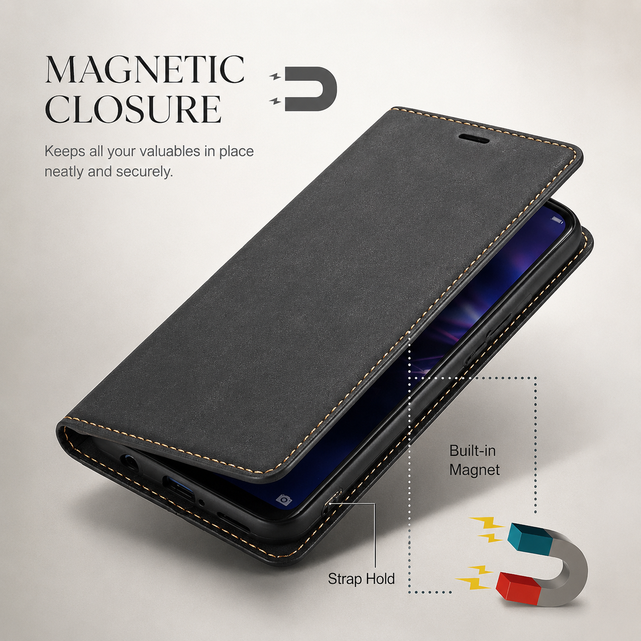 Premium Luxury iPhone Case Suede Leather Wallet Cover Card Holder Magnetic Closure Shockproof Full Body Protection Slim Protective Design Finish Style