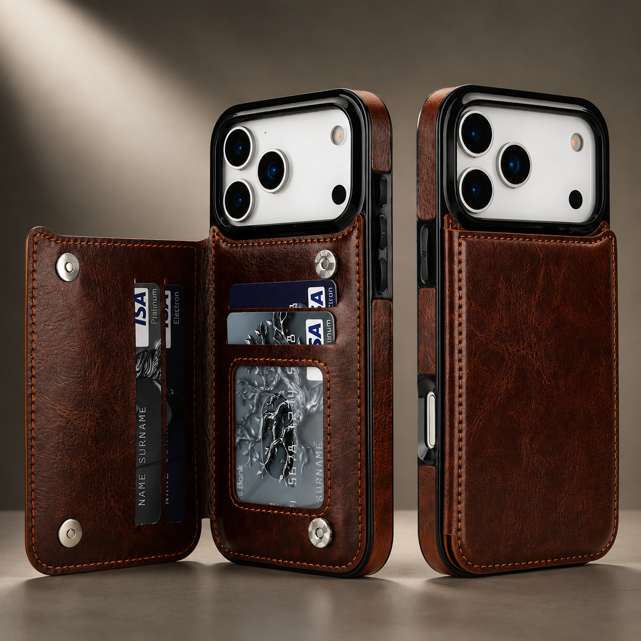 Premium Luxury iPhone Case Wallet Cover Card Holder Faux Leather Kickstand Double Magnetic Clasp Shockproof Soft Protective Durable Plain Design