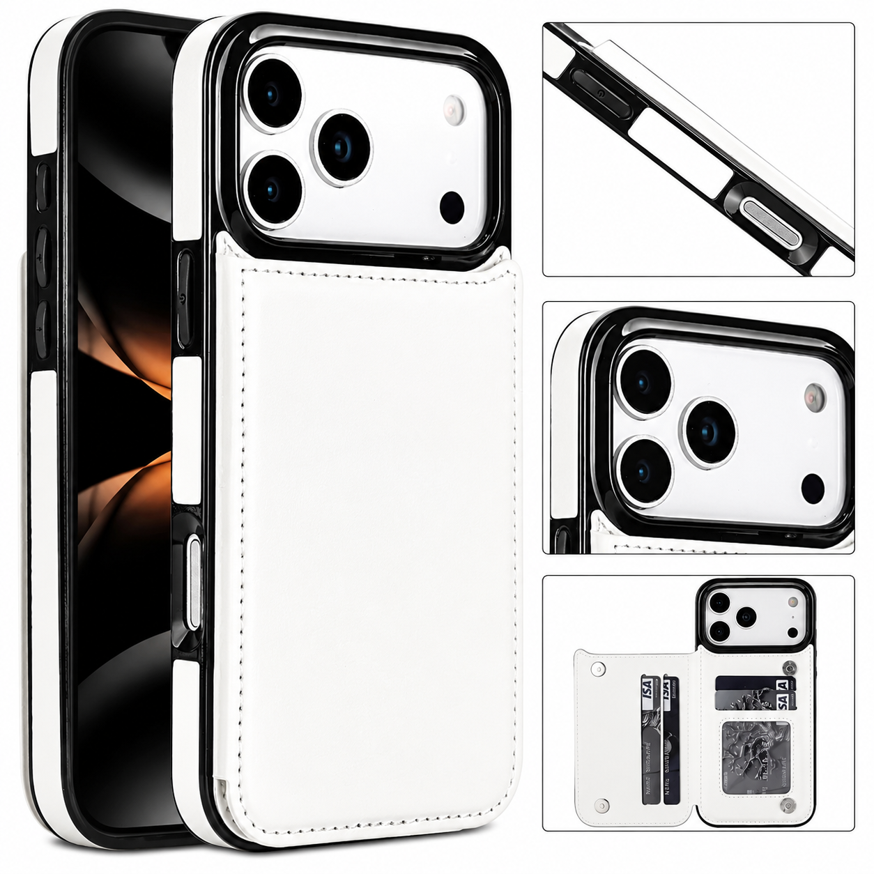 Premium Luxury iPhone Case Wallet Cover Card Holder Faux Leather Kickstand Double Magnetic Clasp Shockproof Soft Protective Durable Plain Design