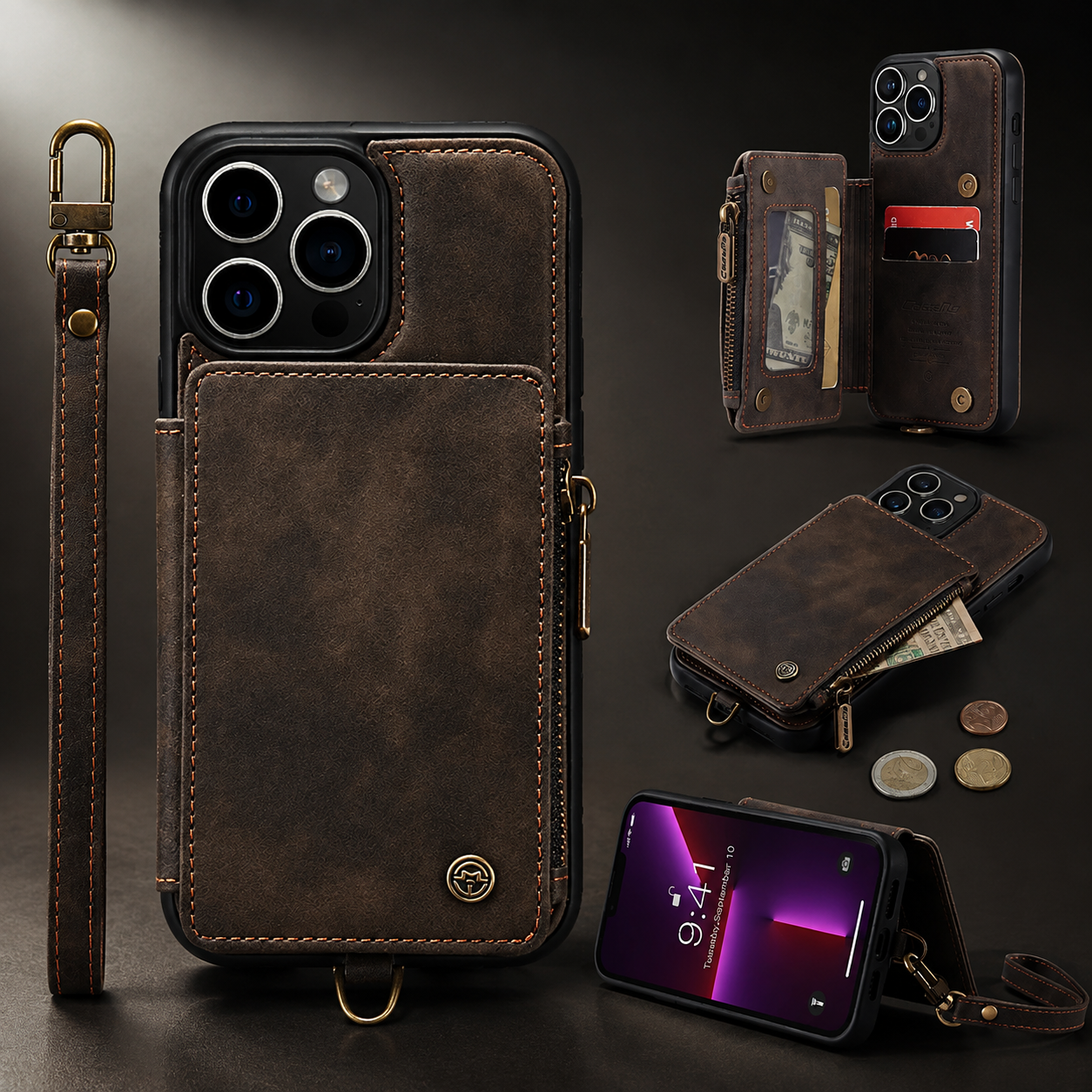 Premium Luxury iPhone Case Wallet MagSafe Compatible Leather Card Holder Stand Shockproof Camera Lens Protection Slim Protective Design Finish