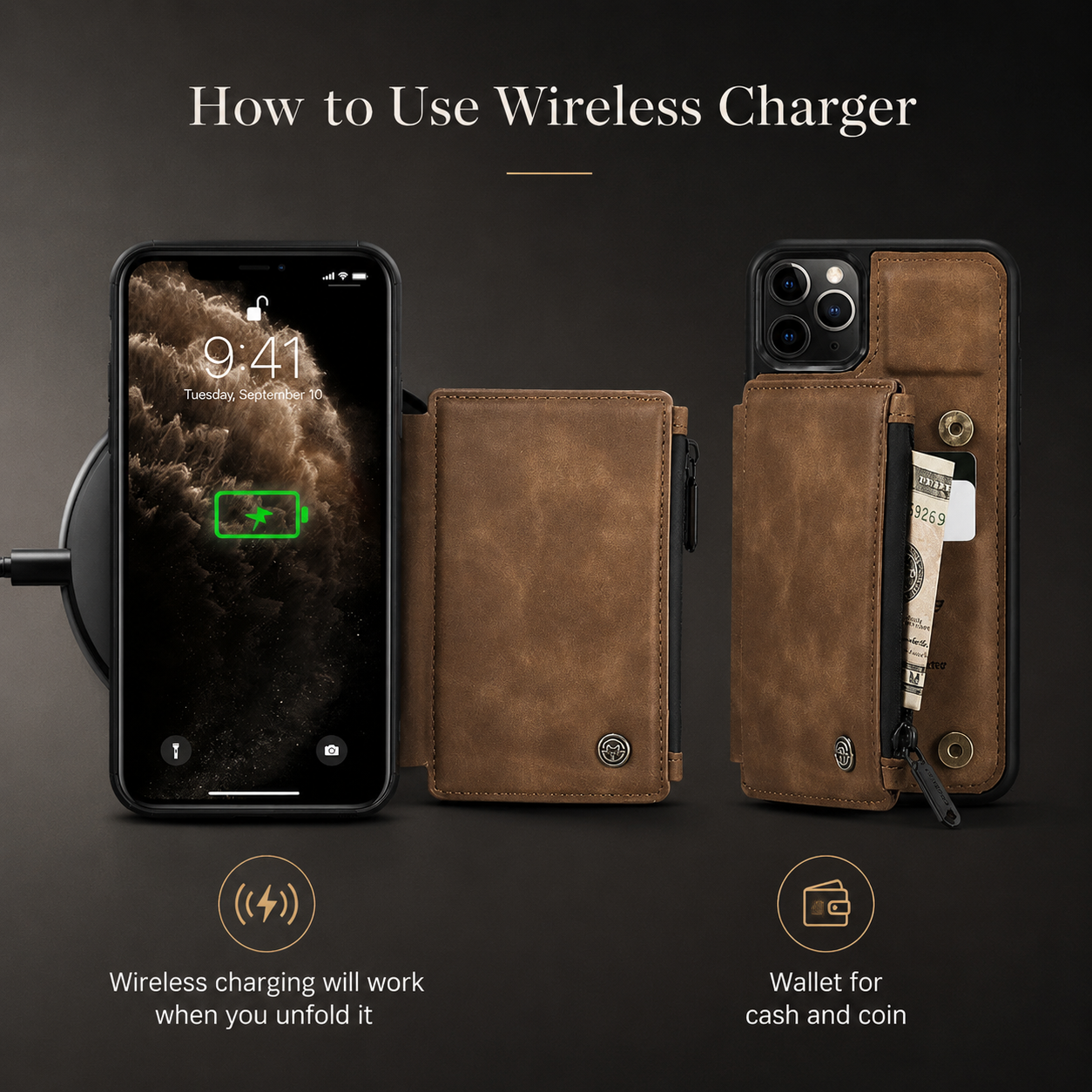 Premium Luxury iPhone Case Wallet MagSafe Compatible Leather Card Holder Stand Shockproof Camera Lens Protection Slim Protective Design Finish