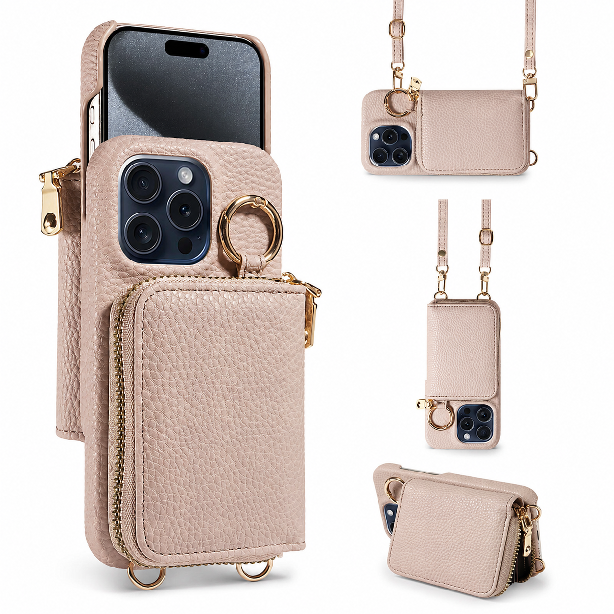Premium Luxury iPhone Case Zipper Wallet Crossbody Cover PU Leather Card Holder Lanyard Strap Magnetic Closure Shockproof Full Protection Slim Design Finish