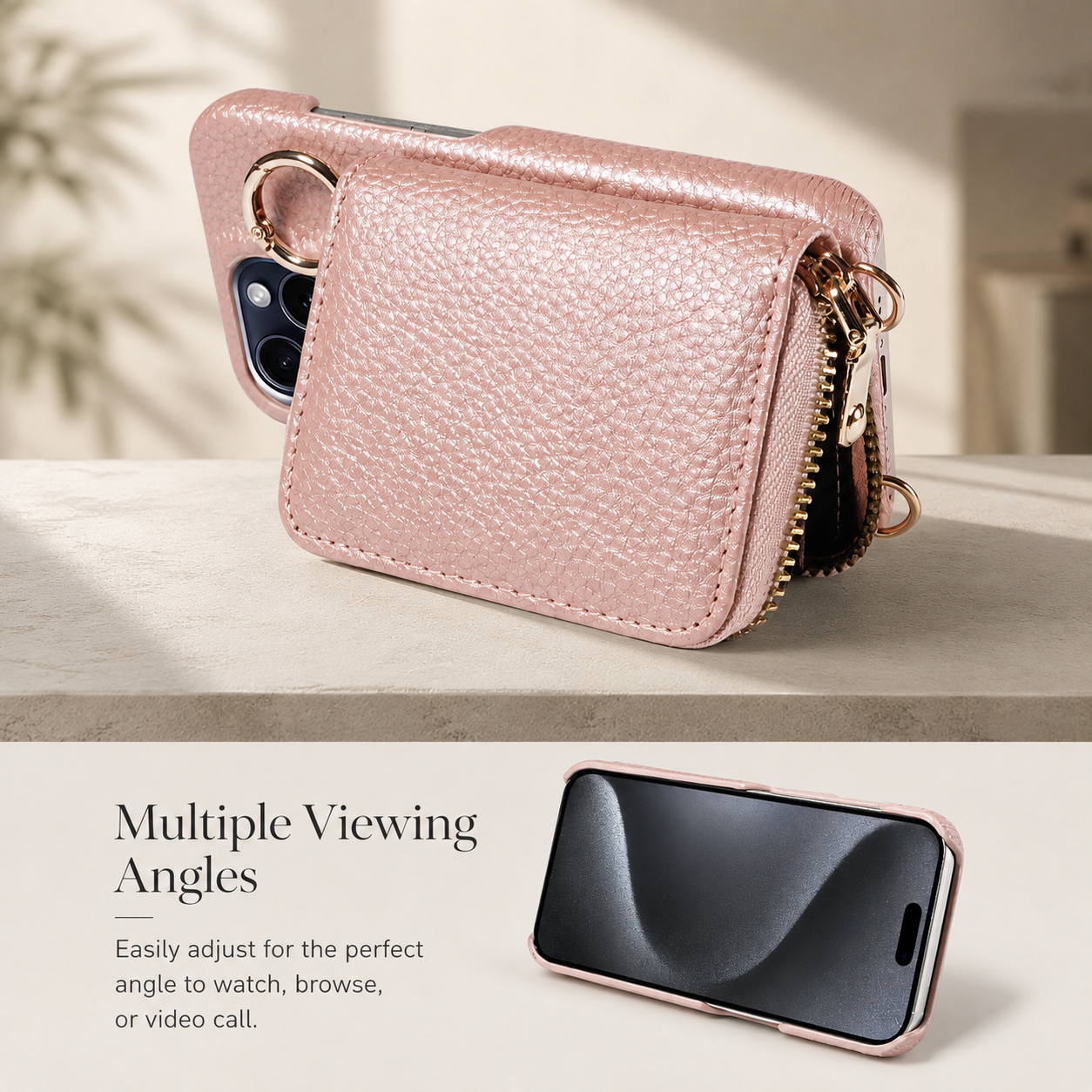 Premium Luxury iPhone Case Zipper Wallet Crossbody Cover PU Leather Card Holder Lanyard Strap Magnetic Closure Shockproof Full Protection Slim Design Finish