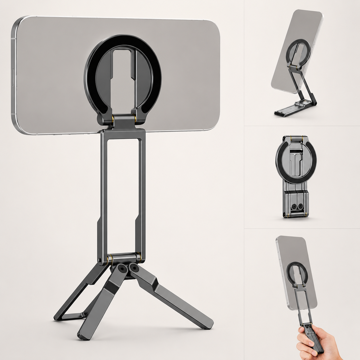 Premium MagSafe Magnetic Phone Tripod Stand Ultra Slim Pocket Phone Holder N52 Magnetic Grip 360 Adjustable Stand Compatible with iPhone