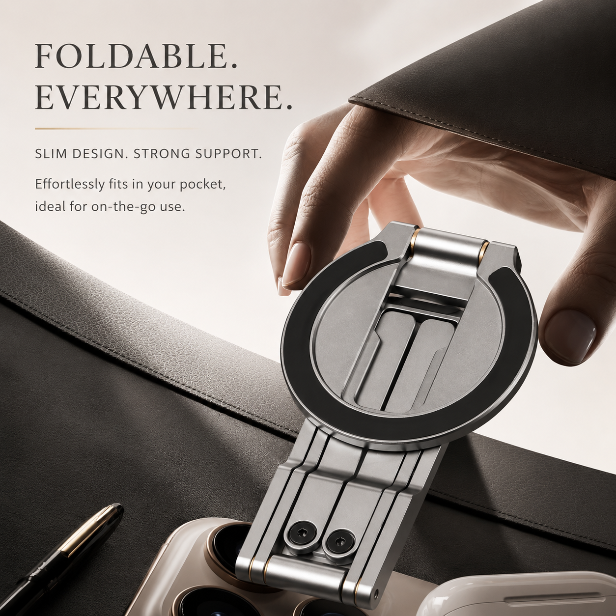 Premium MagSafe Magnetic Phone Tripod Stand Ultra Slim Pocket Phone Holder N52 Magnetic Grip 360 Adjustable Stand Compatible with iPhone