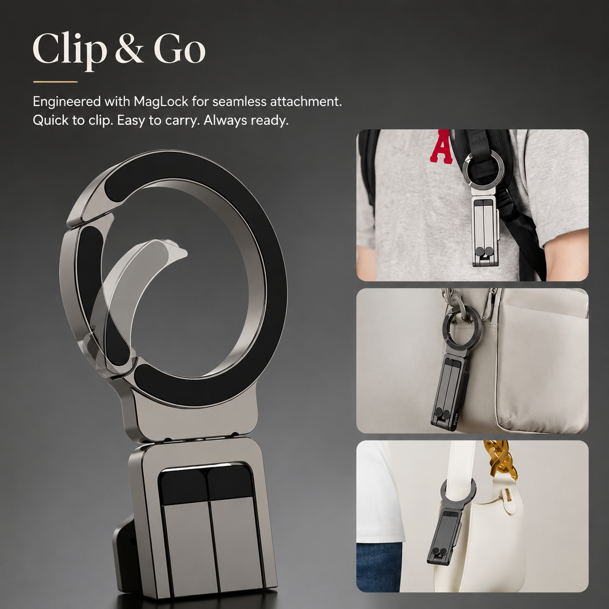 Premium MagSafe Magnetic Phone Tripod Stand Ultra Slim Pocket Phone Holder N52 Magnetic Grip 360 Adjustable Stand Compatible with iPhone