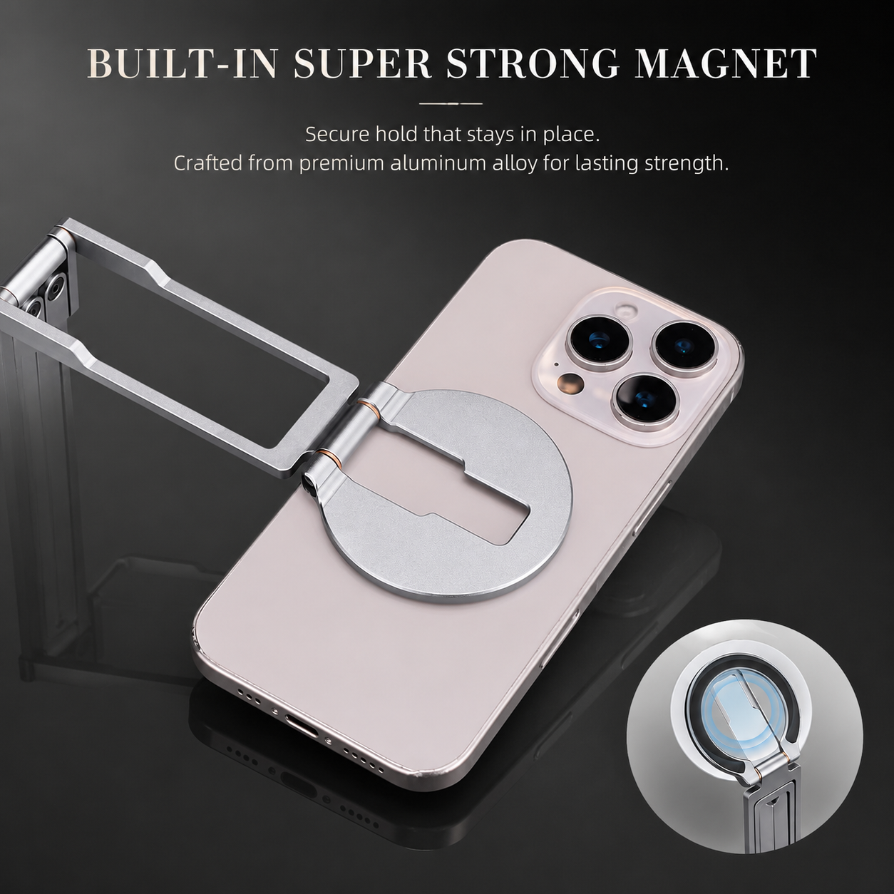 Premium MagSafe Magnetic Phone Tripod Stand Ultra Slim Pocket Phone Holder N52 Magnetic Grip 360 Adjustable Stand Compatible with iPhone