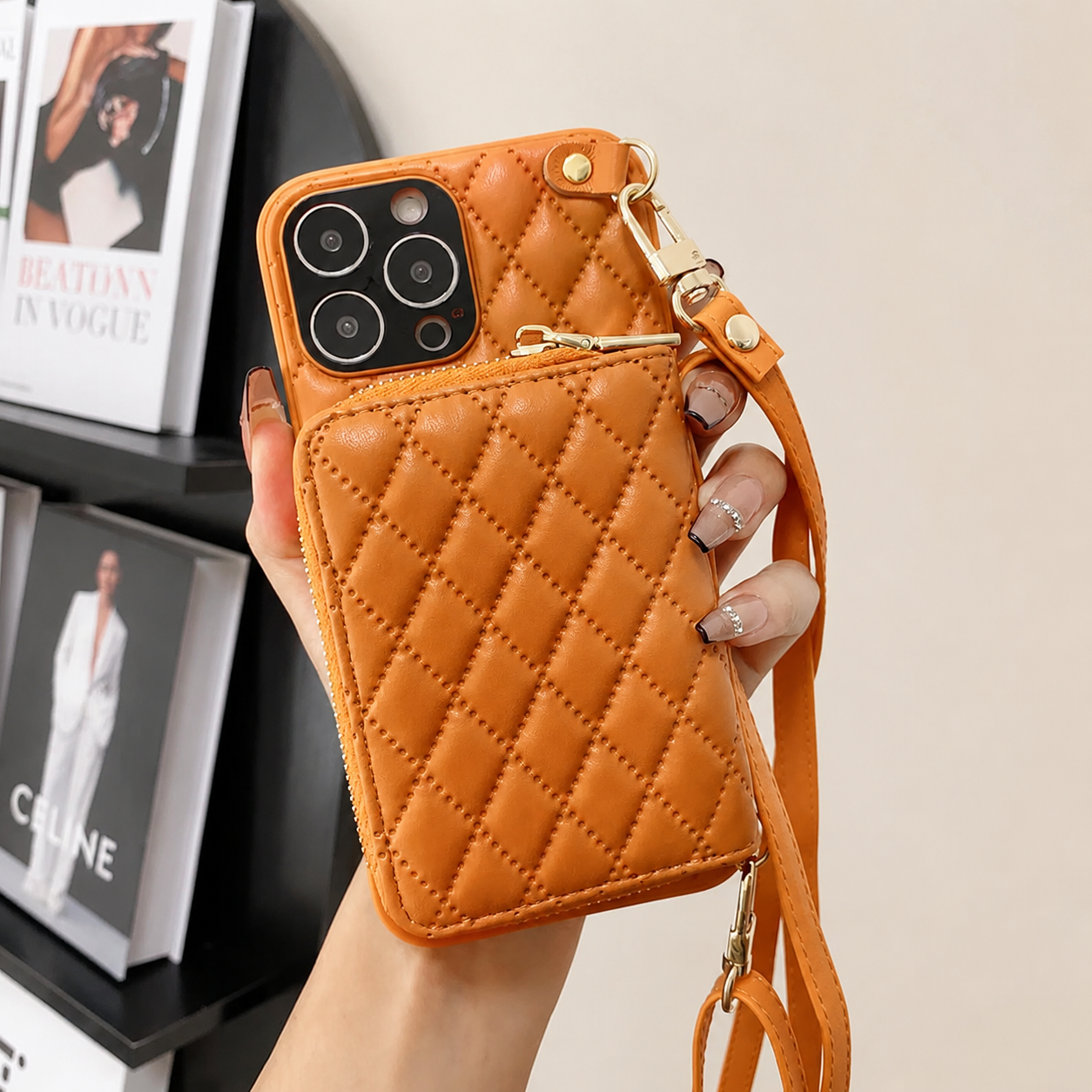 Premium MagSafe iPhone Case Wallet Crossbody PU Leather Zipper Pouch Card Holder Strap Magnetic Closure Shockproof Protective Cover