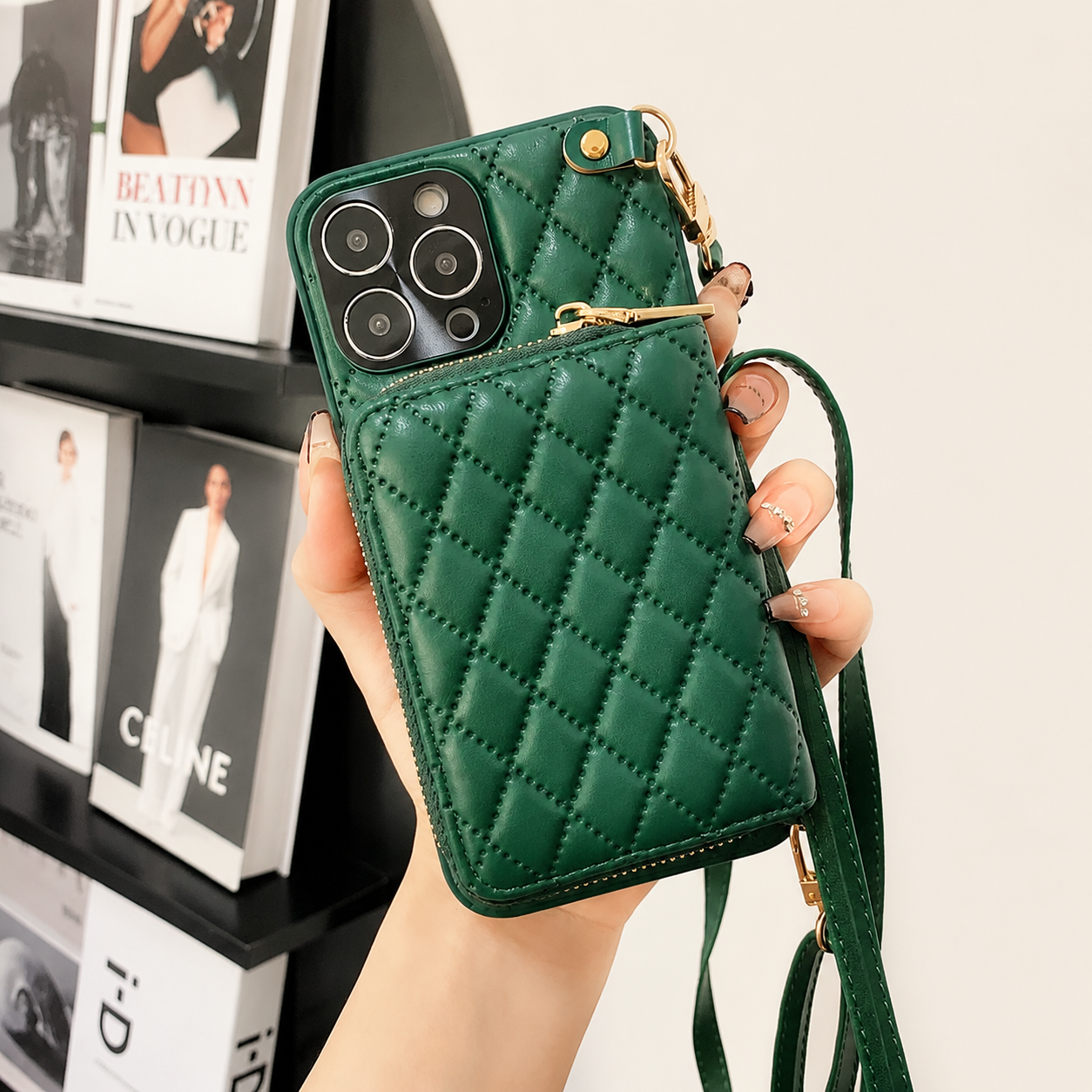 Premium MagSafe iPhone Case Wallet Crossbody PU Leather Zipper Pouch Card Holder Strap Magnetic Closure Shockproof Protective Cover
