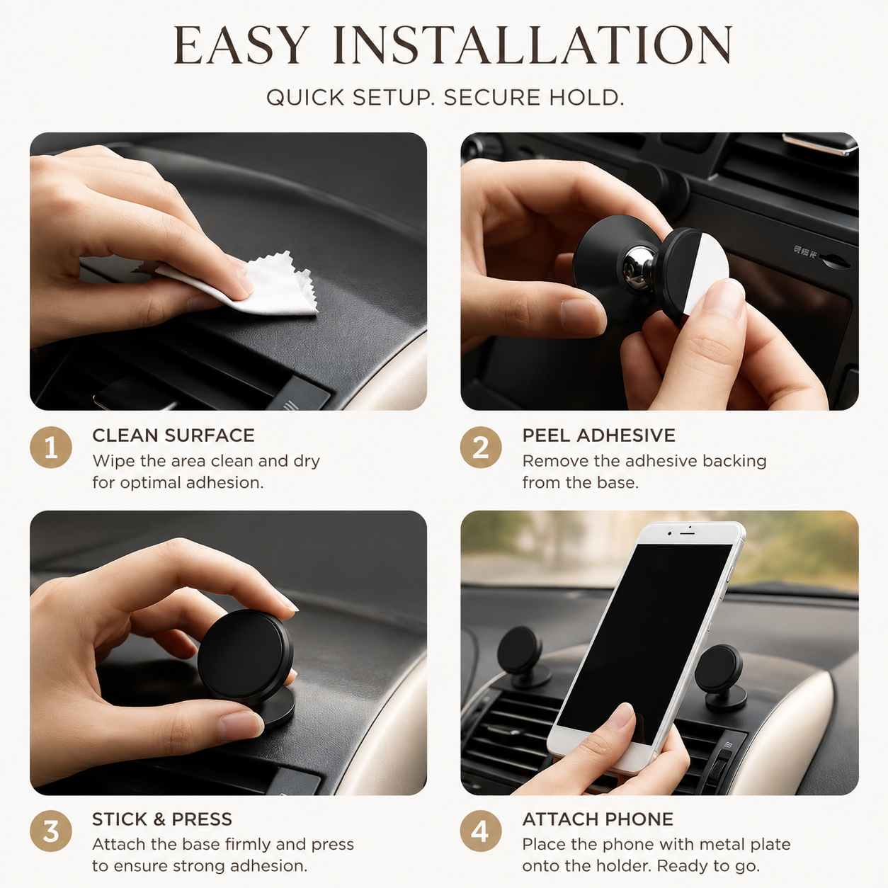 Premium Magnetic Car Phone Holder Strong Magnet Dashboard Mount Air Vent Phone Stand 360° Rotation GPS Navigation Hands-Free Compatible with iPhone
