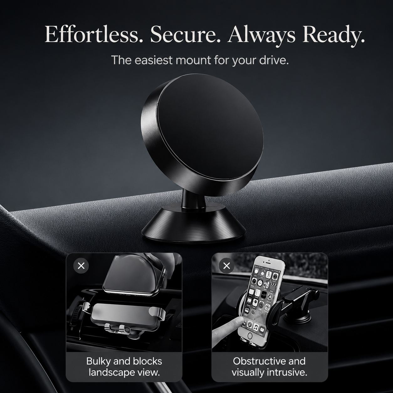 Premium Magnetic Car Phone Holder Strong Magnet Dashboard Mount Air Vent Phone Stand 360° Rotation GPS Navigation Hands-Free Compatible with iPhone