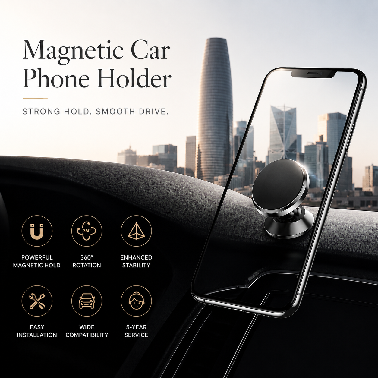 Premium Magnetic Car Phone Holder Strong Magnet Dashboard Mount Air Vent Phone Stand 360° Rotation GPS Navigation Hands-Free Compatible with iPhone