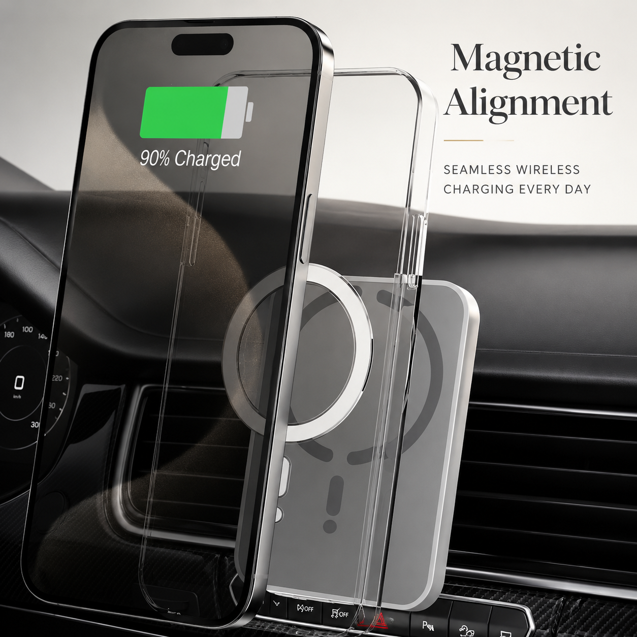 Premium Magnetic Car Wireless Charger Air Vent Phone Holder 100W Fast Charging MagSafe Compatible Wireless Charging Mount Stand Compatible with iPhone