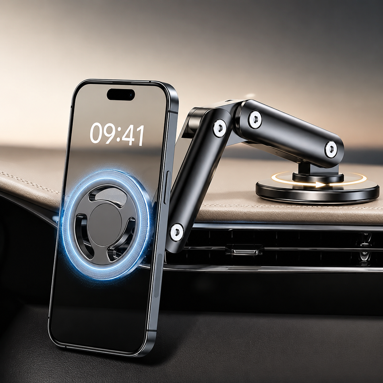 Premium Magnetic Car Wireless Charger Mount 15W Fast Charging Foldable Metal Phone Holder 360° Rotation Air Vent Stand Compatible with iPhone