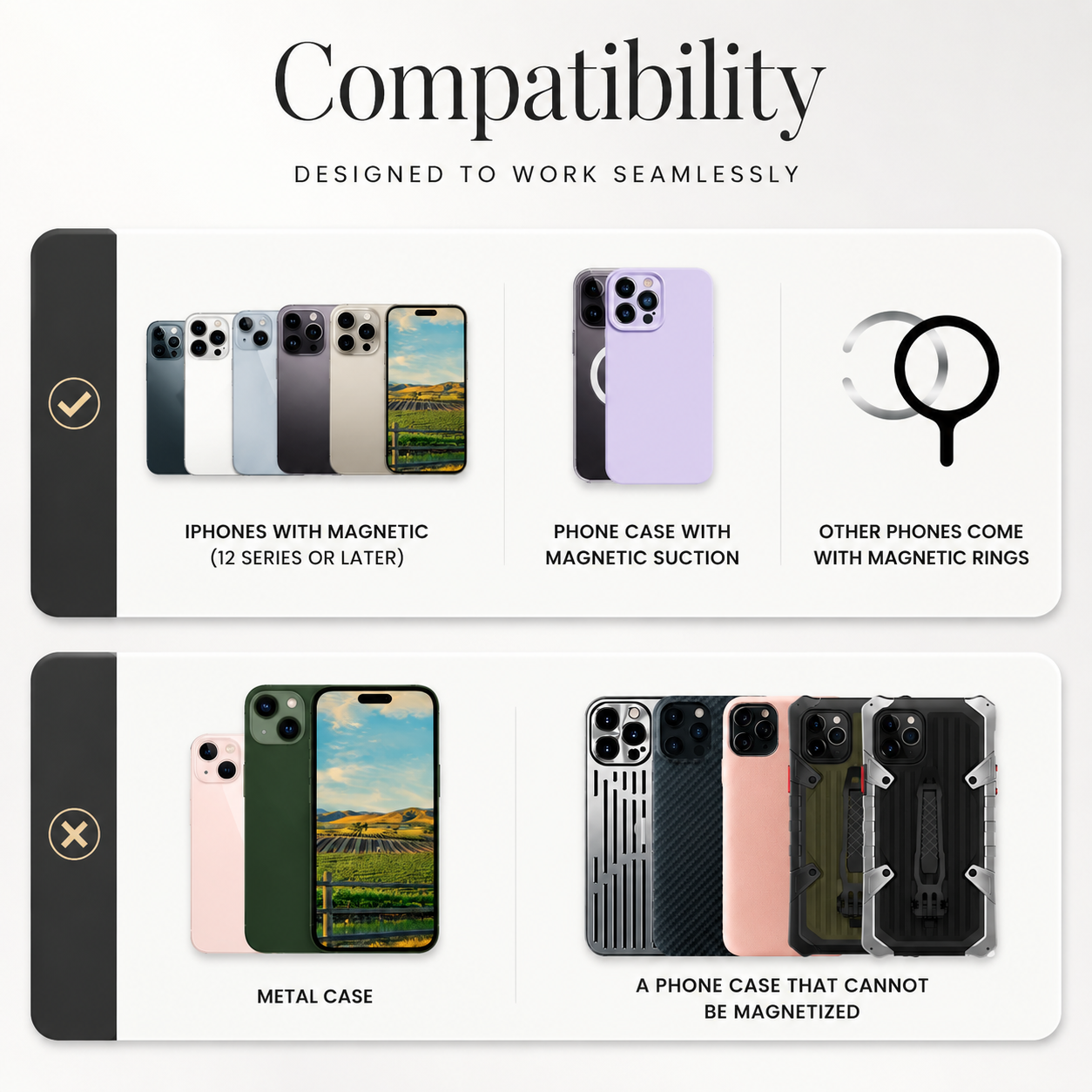 Premium Magnetic Leather Wallet MagSafe Card Holder RFID Blocking Slim Wallet Case Card Storage Lanyard Support Compatible with iPhone