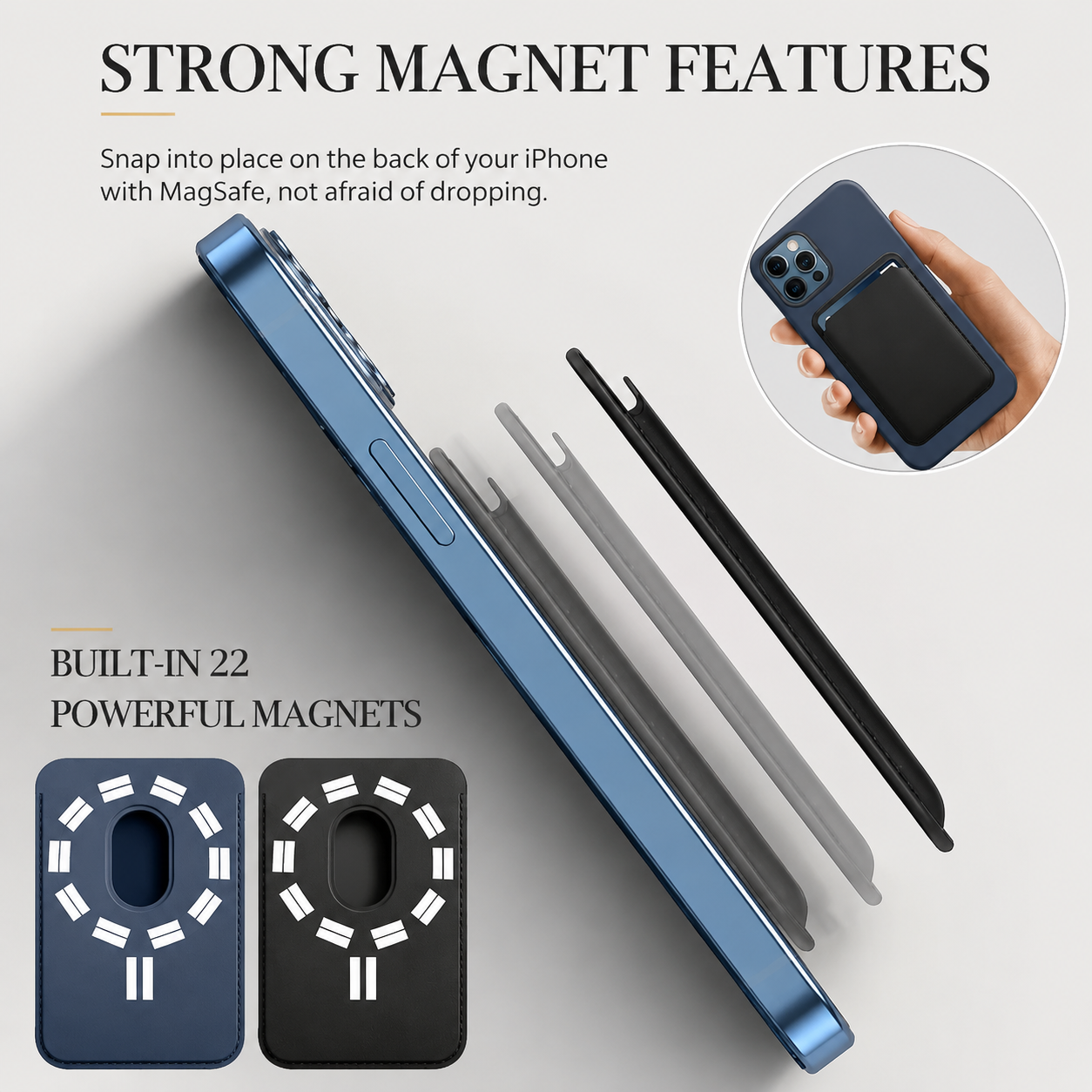 Premium Magnetic Leather Wallet for MagSafe Slim RFID Blocking Card Holder Strong Magnetic Wallet Anti-Scratch Leather Card Case Compatible with iPhone