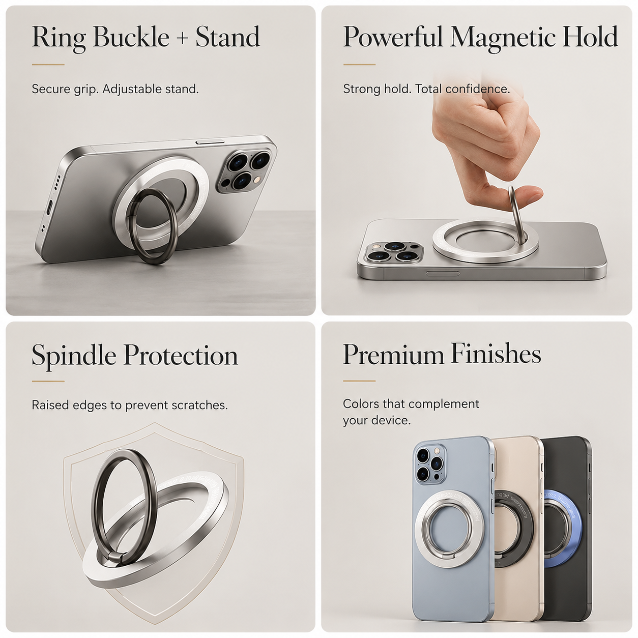 Premium Magnetic Phone Ring Holder for MagSafe 360° Rotating Phone Grip Stand Detachable Foldable Magnetic Finger Holder Kickstand Compatible with iPhone