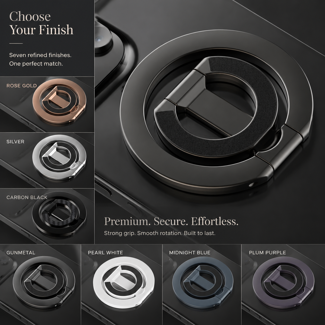 Premium Magnetic Ring Holder MagSafe Phone Grip Stand Double Sided Magnetic Finger Ring Holder Dual Magnet Kickstand Compatible with iPhone