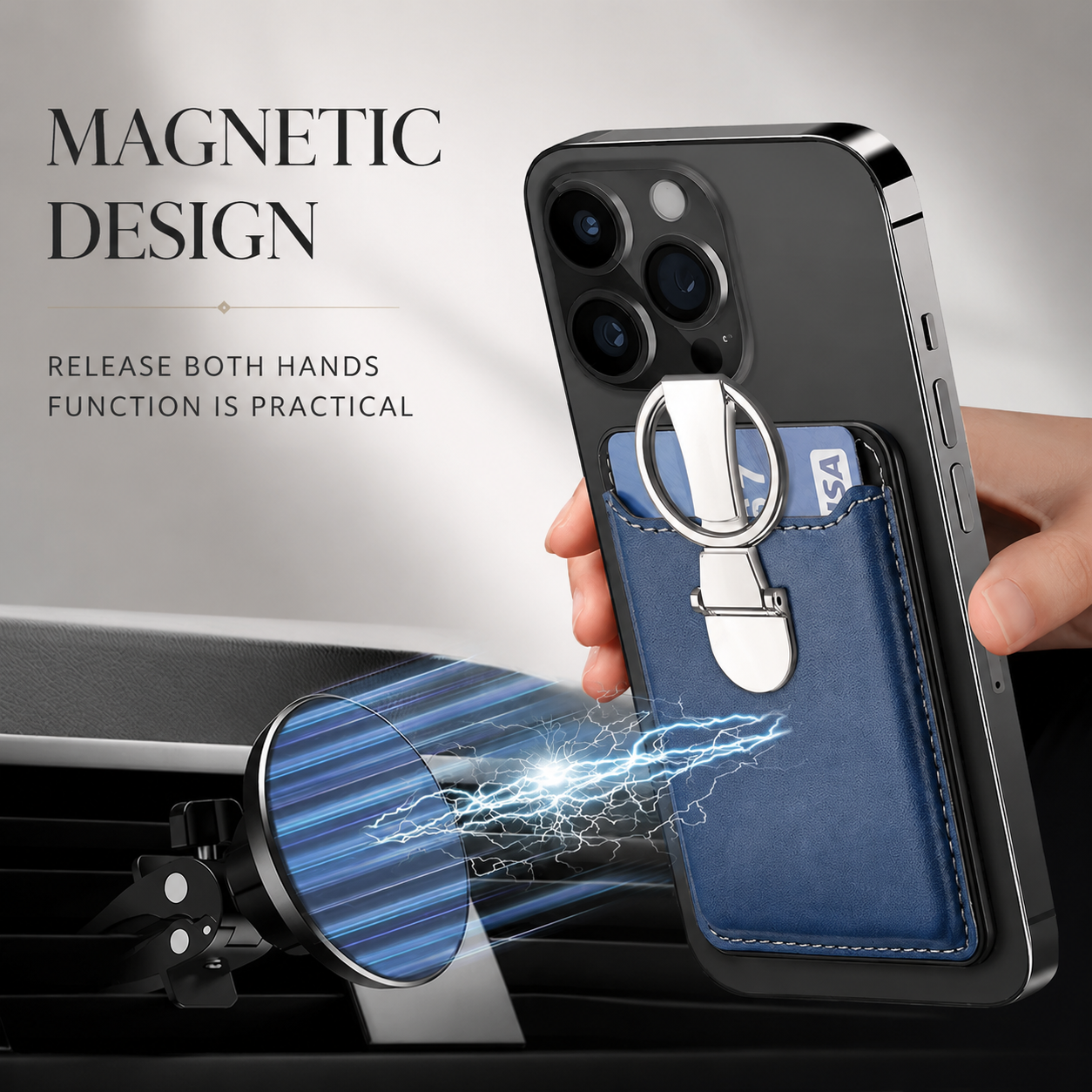 Premium Magnetic Wallet Case for MagSafe Card Holder Magnetic Wallet Multiple Card Slots Foldable Ring Holder Kickstand Strong Magnetic Attachment Compatible with iPhone