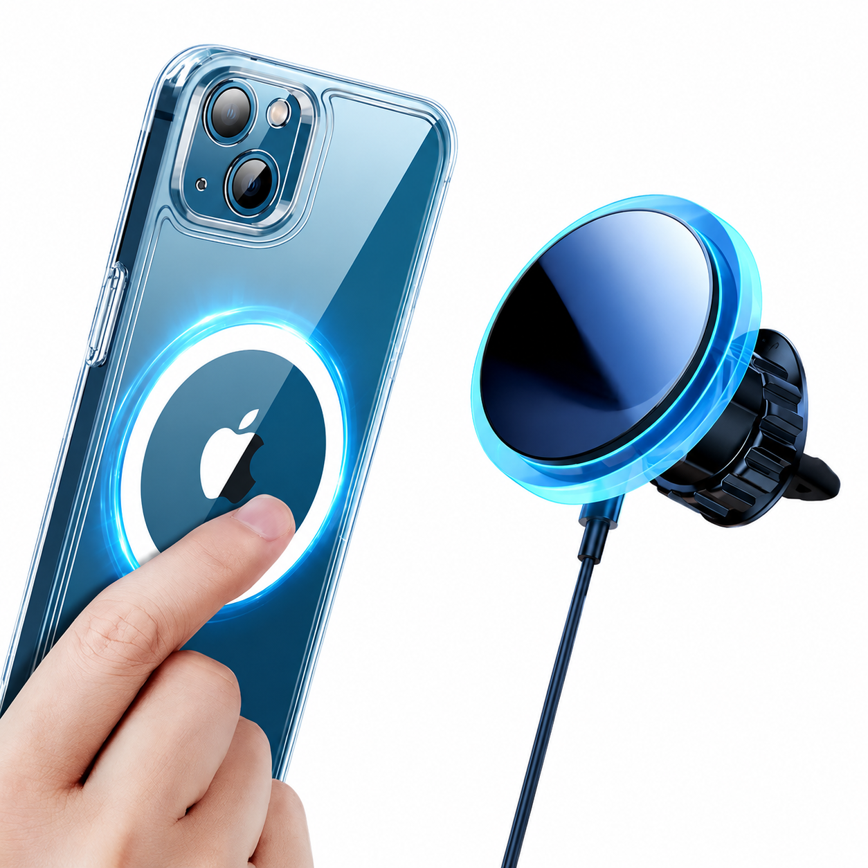 Premium Magnetic Wireless Car Phone Holder Fast Wireless Charging Car Mount 360° Rotating Dashboard Air Vent Mount MagSafe Compatible Compatible with iPhone