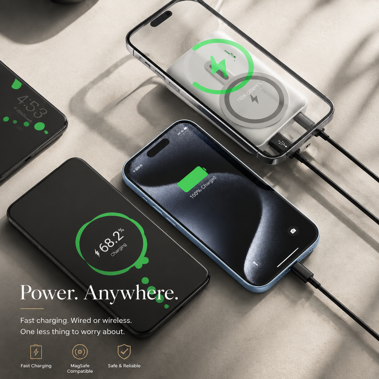 Premium Magnetic Wireless Power Bank 10000mAh 22.5W Fast Charging Portable Battery Built In Cable Wireless Charger Stand PD Compatible with iPhone