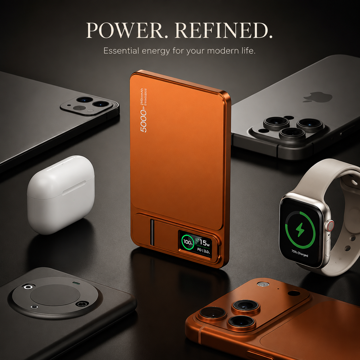 Premium Magnetic Wireless Power Bank Fast Charging Portable Battery Digital Display Metal Shell USB C Wireless Charger Two Way Charging Compatible with iPhone