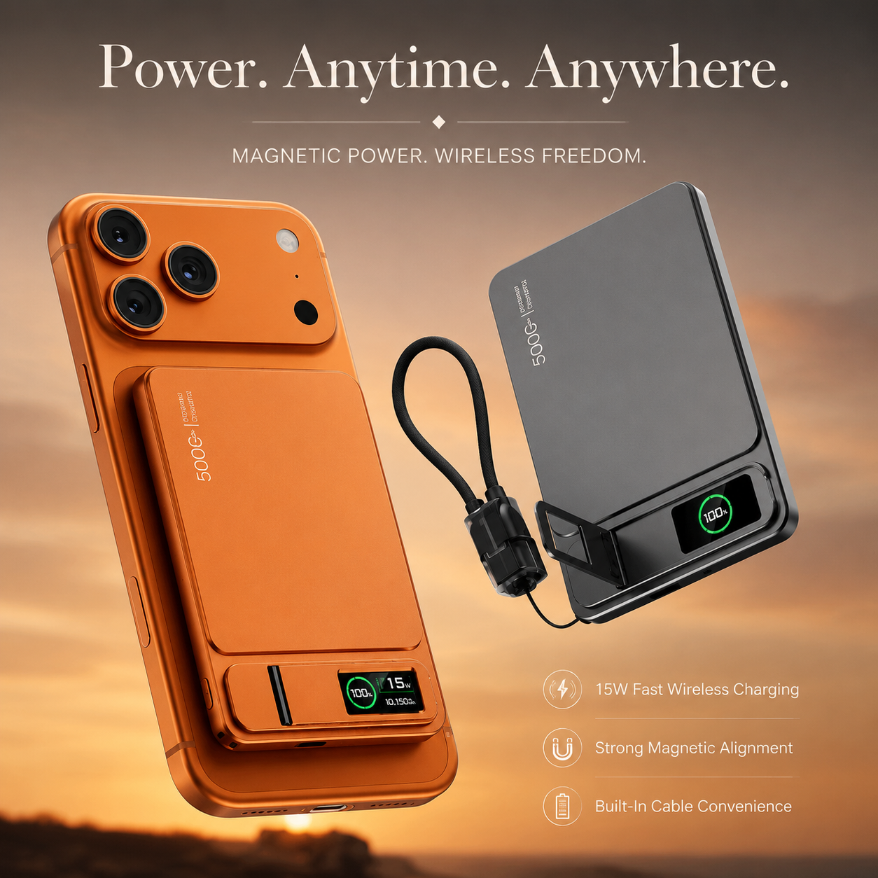 Premium Magnetic Wireless Power Bank Fast Charging Portable Battery Digital Display Metal Shell USB C Wireless Charger Two Way Charging Compatible with iPhone
