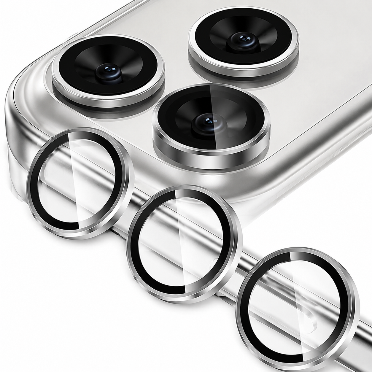 Premium Metal Camera Lens Protector Tempered Glass Camera Lens Cover Scratch Resistant Shockproof Anti-Dust Protective Ring Compatible with iPhone