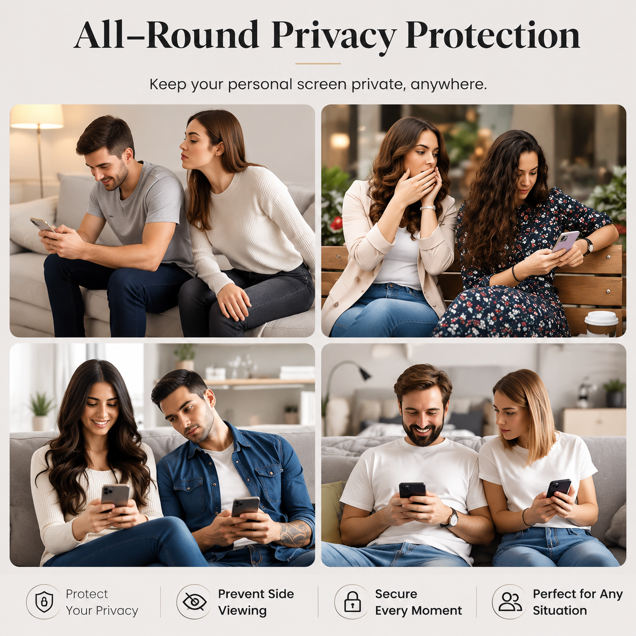 Premium Privacy Screen Protector Tempered Glass Anti Spy HD Full Coverage Oleophobic Anti Fingerprint Scratch Resistant Compatible with iPhone