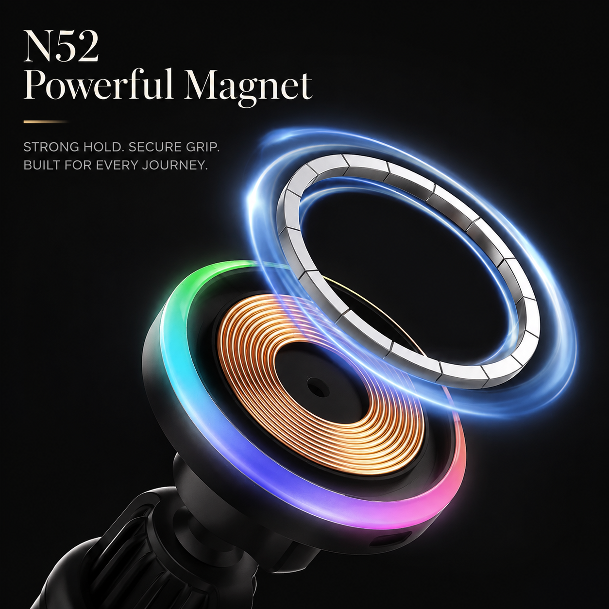 Premium RGB Magnetic Wireless Car Phone Holder 15W Qi Fast Wireless Charging Car Mount 360° Rotating Dashboard Air Vent Mount Compatible with iPhone