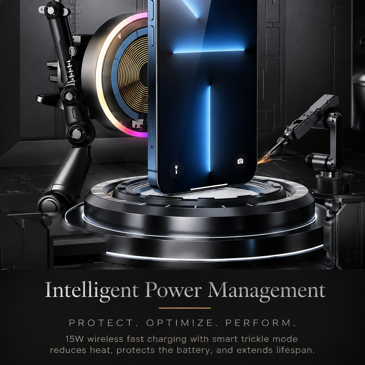 Premium RGB Magnetic Wireless Car Phone Holder 15W Qi Fast Wireless Charging Car Mount 360° Rotating Dashboard Air Vent Mount Compatible with iPhone