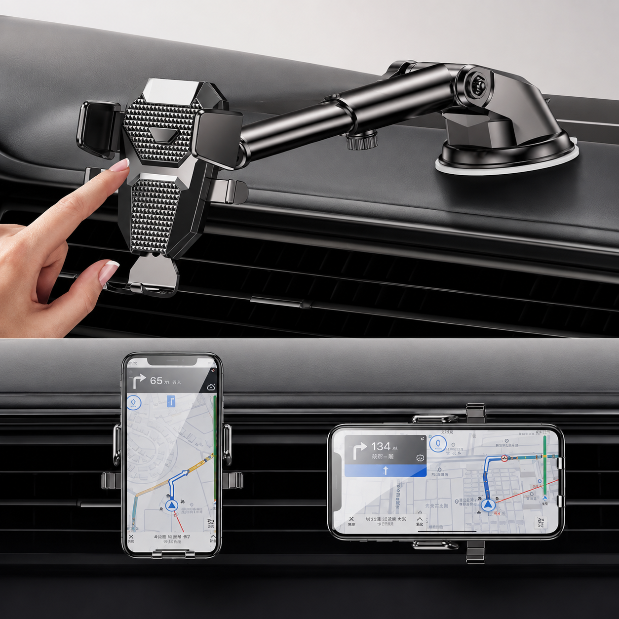 Premium Suction Cup Car Phone Holder Windshield Dashboard Phone Mount 360° Rotating Adjustable Gravity Lock Hands-Free GPS Car Stand Compatible with iPhone