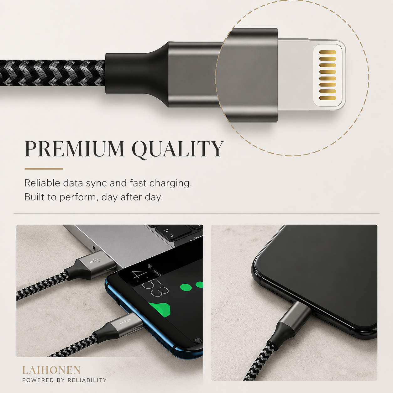 Premium USB A to Lightning Charging Cable 12W Fast Charging 2.4A MFi Certified Nylon Braided Data Sync Charger Cord Tangle Resistant Compatible with iPhone