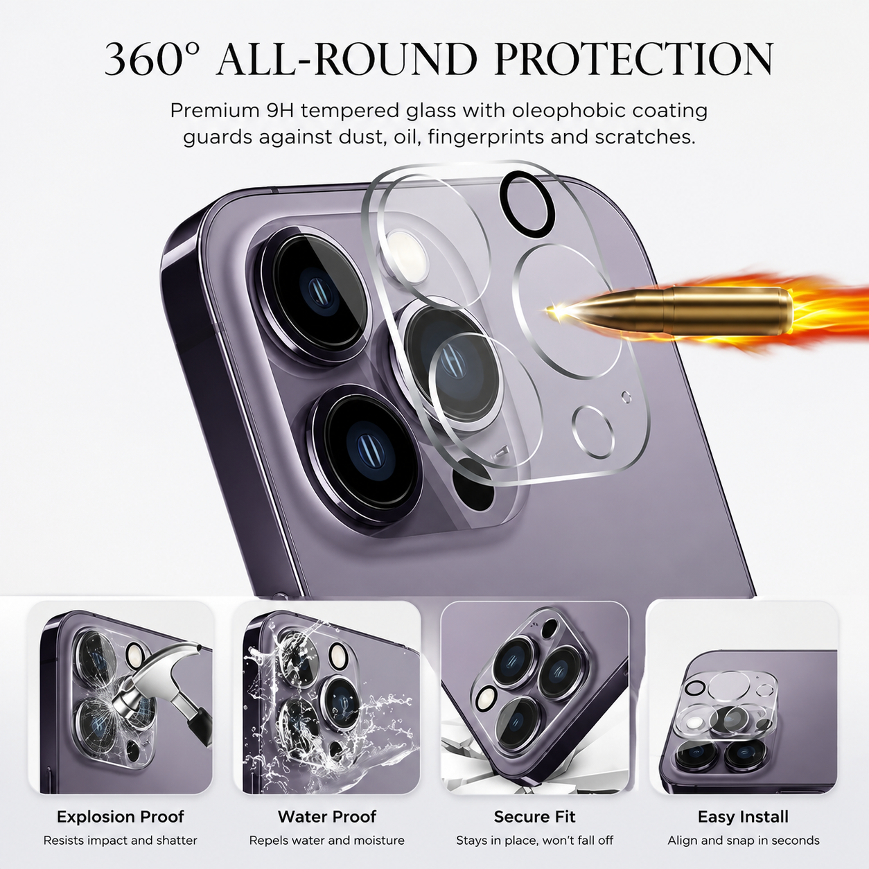 Premium Ultra Thin Camera Lens Protector 4 Pack Tempered Glass Camera Lens Cover Anti-Scratch Anti-Fingerprint Full Coverage HD Clear Compatible with iPhone