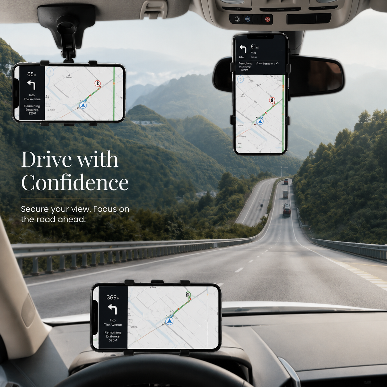 Premium Universal Car Phone Holder Mount 3-in-1 Dashboard Rearview Mirror Sun Visor Stand 360° Rotation Anti-Slip Compatible with iPhone