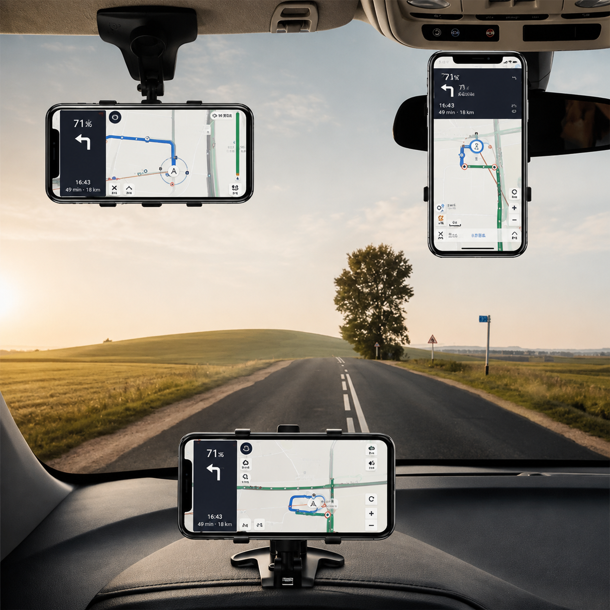 Premium Universal Car Phone Holder Mount 3-in-1 Dashboard Rearview Mirror Sun Visor Stand 360° Rotation Anti-Slip Compatible with iPhone