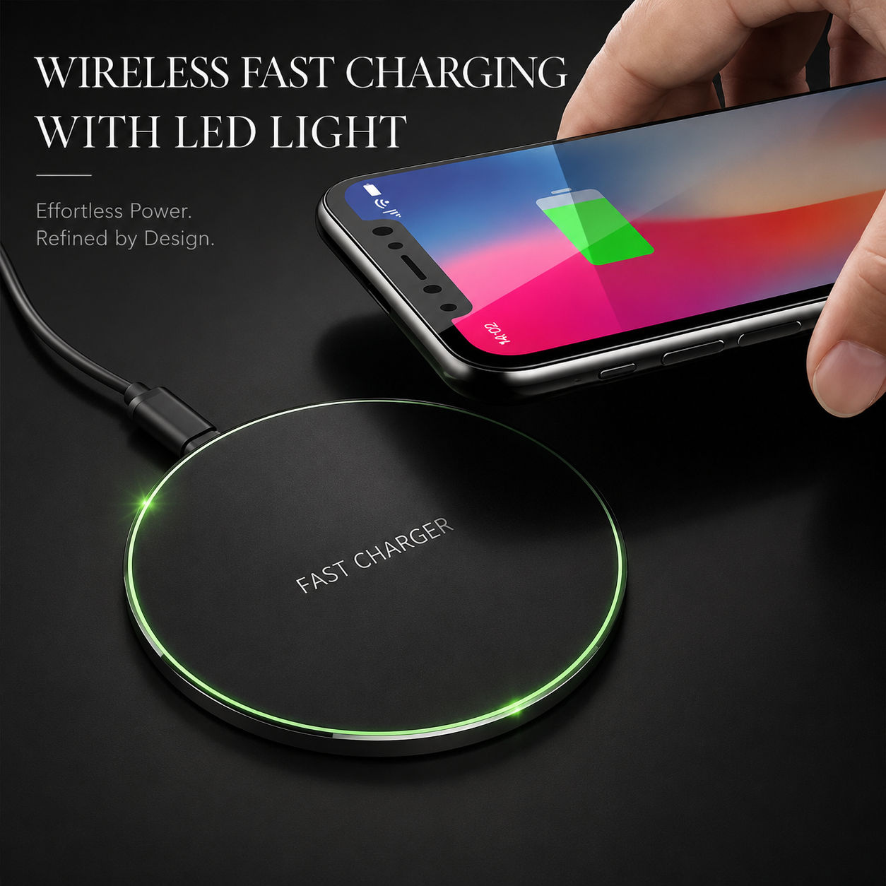 Premium Wireless Charging Pad Fast Qi Wireless Charger USB Type C Fast Charging LED Indicator Slim Induction Charging Dock Compatible with iPhone AirPods